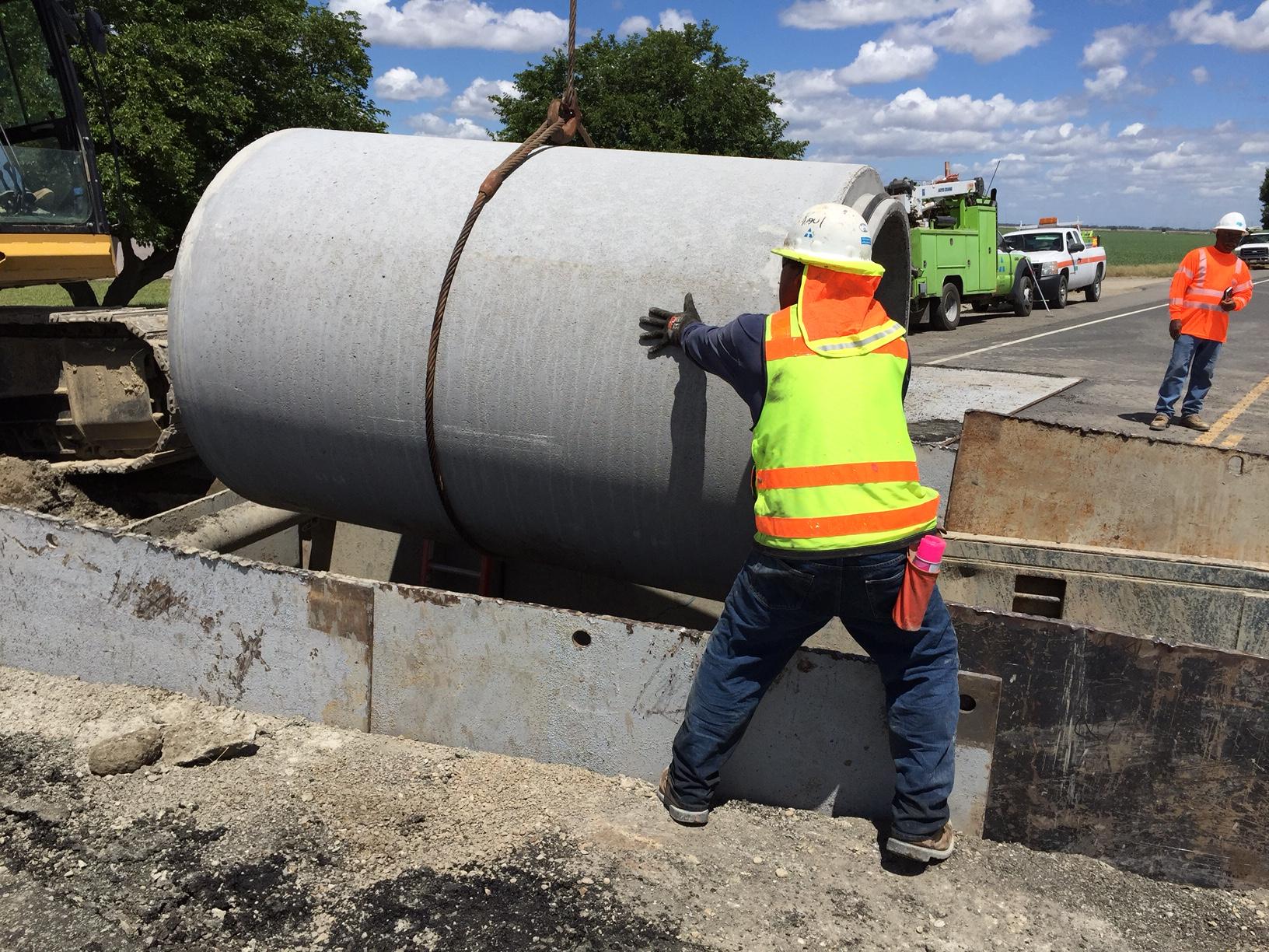 Caltrans emergency replacement of Hwy 113 culvert with 54-in Forterra RCP photo 2 